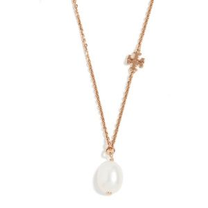 NEW Tory Burch Gold Logo Cultured Pearl Short Necklace
